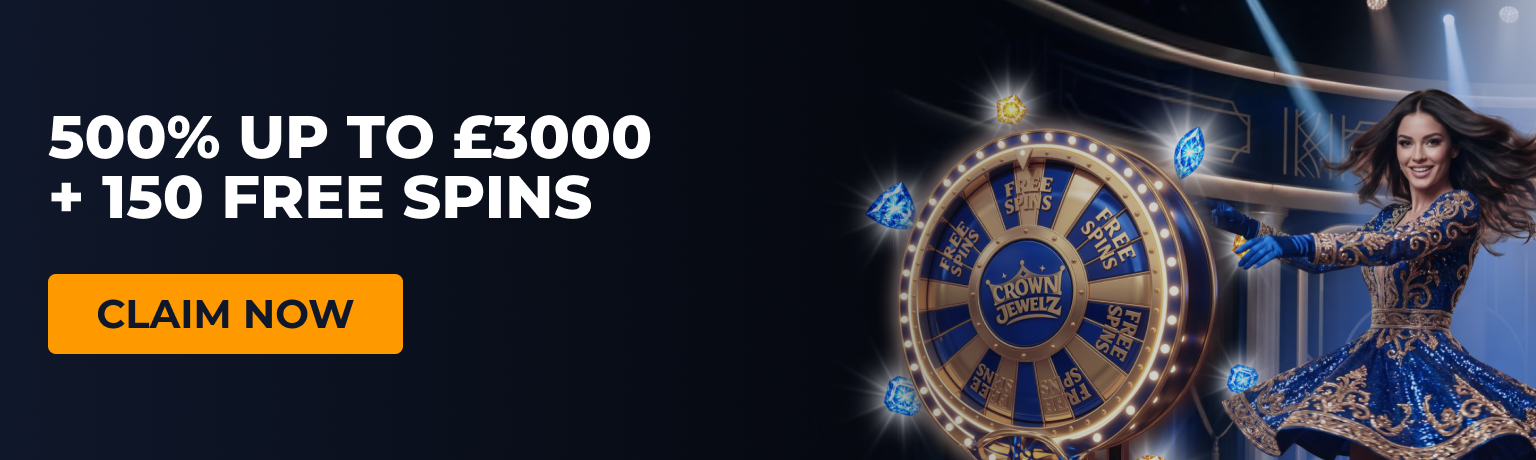 CrownJewelz 500% up to £3000 plus 150 free spins